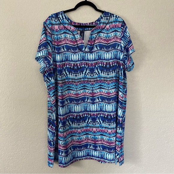 Swimsuits For All Size 24 Cover Up Swimdress Pullover Blue White Geometric Print - Picture 1 of 6